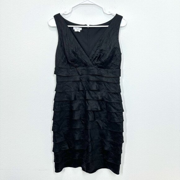 London Times Women's Size 6 Little Black Dress Tiered Midi Knee Length Cocktail - Picture 1 of 4